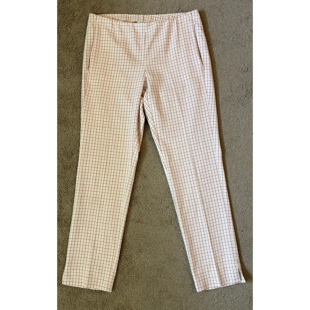 J. JILL | Essential Cotton Stretch Plaid Cream Pants Zip Pockets | Size 8